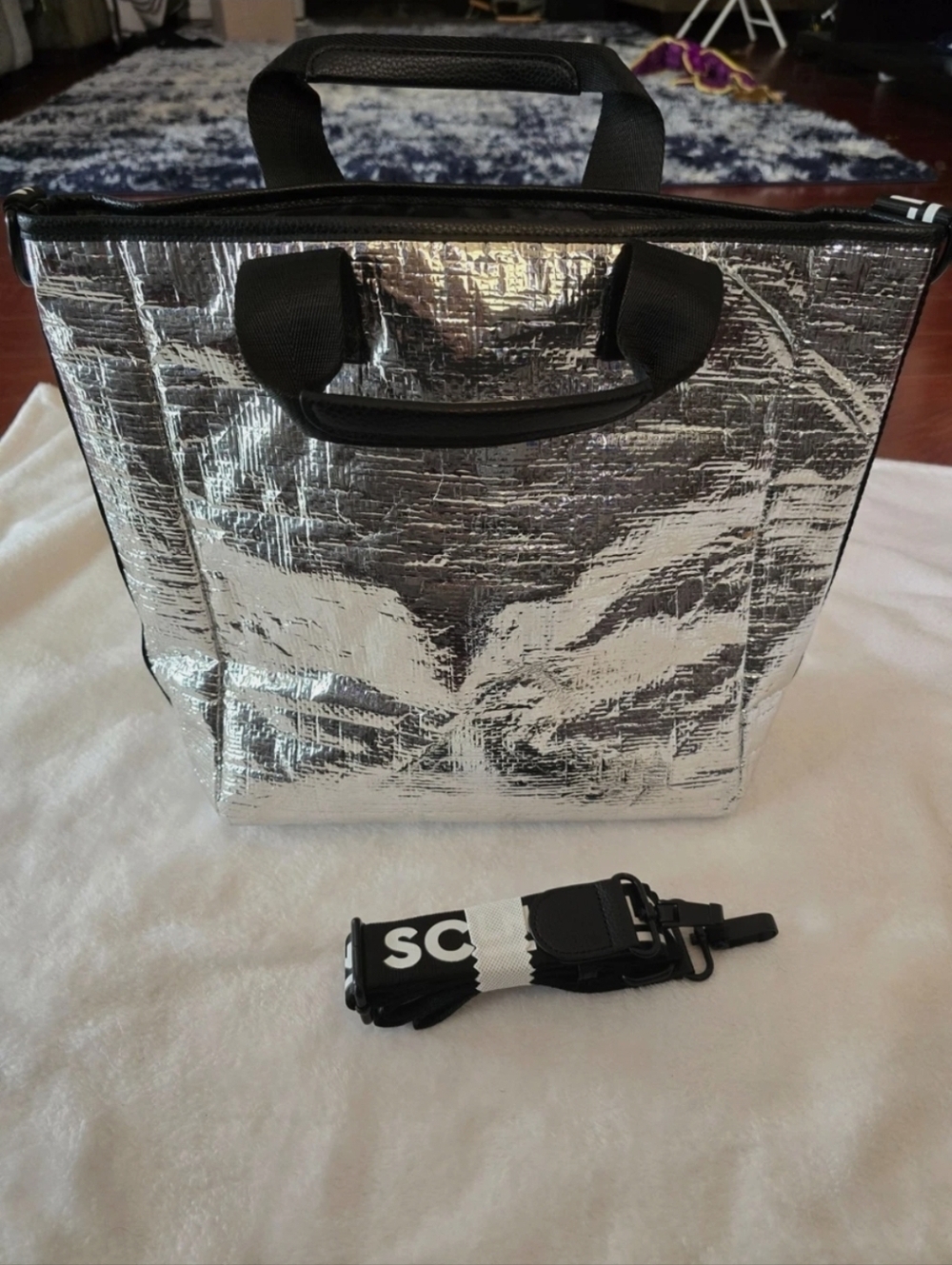 Stoney Clover Lane Silver Cosmetic Cooler Bag with Black Trim Tote BAG NWT